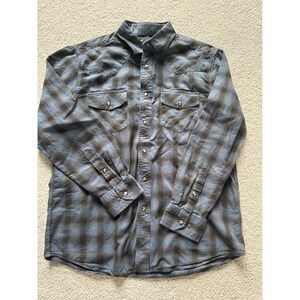Outdoor Life Mens Blue Plaid Western Pearl Snap Flannel Shirt Medium 100% Cotton